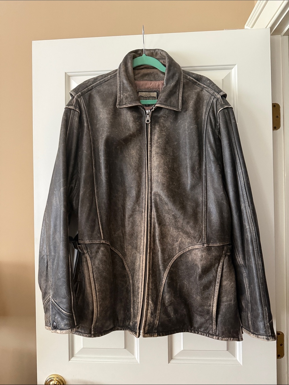 Vintage Men's Distressed Brown Leather Bomber Jacket
